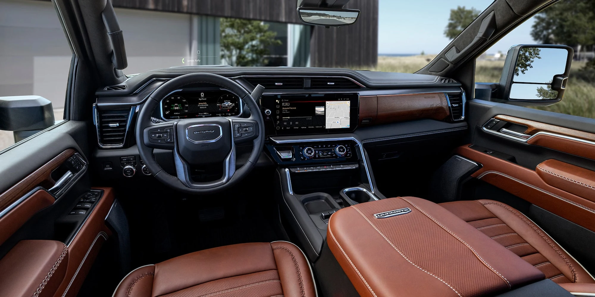 GMC Sierra HD Denali Ultimate cabin with brown trim